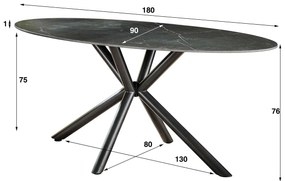 Ovale Eettafel Keramisch Blad - 180 X 90cm.