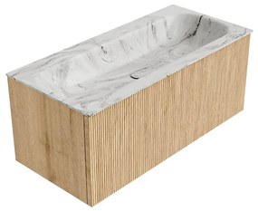 Mondiaz Kurve-dlux 100cm badmeubel oak met 1 lade en wastafel big medium midden 1 kraangat glace