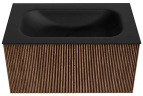 Mondiaz Kurve 80cm badmeubel walnut met 1 lade en wastafel big small midden zonder kraangat urban