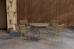 The Outsider Diningset-Levi-5-Delig-Rond-Beige-Staal-Glas-90cm-The-Outsider