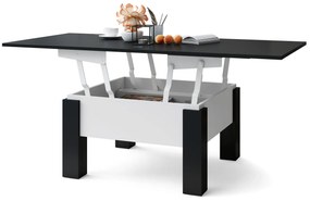Mazzoni OSLO zwart mat / wit mat, uitklapbare salontafel met in hoogte verstelbaar blad
