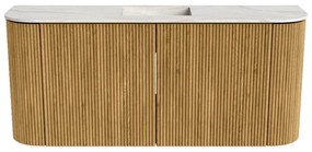 Mondiaz Joya DLux 95cm toiletmeubel ronding links/rechts oak met wastafel faye midden 1 kraangat ostra