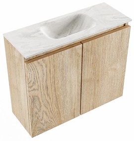 Mondiaz Ture DLux toiletmeubel 60cm washed oak met wastafel ostra midden zonder kraangat