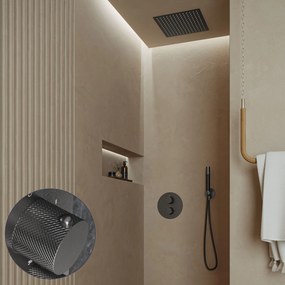 Saniclear Cube Curved Pro inbouw regendouche rond met inbouw douchekop 30x30cm en staafhanddouche verouderd ijzer - gunmetal
