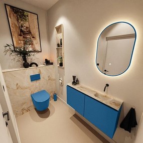 MONDIAZ TURE-DLUX 100cm toiletmeubel Jeans. EDEN wastafel Frappe positie rechts. Zonder kraangat. TUREDX100JEAR0FRA