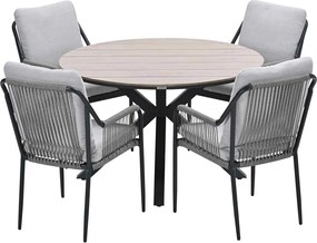 Garden Impressions Stevie tuinset 5-delig taupe - Tulli tuintafel Ø122x75 cm - light teak vironwood