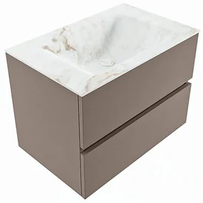 Mondiaz Vica DLux badmeubel 70cm smoke 2 lades met wastafel frappe midden zonder kraangat