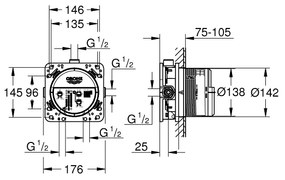 Grohe Grohtherm SmartControl inbouw regendouche vierkant plafondarm 30cm kop