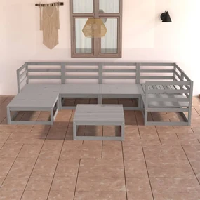 vidaXL 7-delige Loungeset massief grenenhout grijs