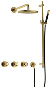 Hotbath Cobber IBSW70 Regendoucheset inbouw - 38.5cm wandarm - 20cm ronde hoofddouche - staafhanddouche - glijstang - Geborsteld messing PVD IBSW70BBP7