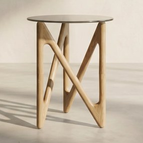 Dutchbone Naia Bijzettafel Naturel Hout En Glas - 40 X 40cm.