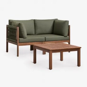 Branson 2-delige Modulaire Tuinset Met Armleuningen En Acaciahouten Salontafel Intens Olijfgroen - Donker Acaciabruin - Sklum