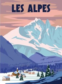 Ilustratie Les Alpes Ski resort poster, retro., VectorUp, (30 x 40 cm)