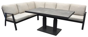 Barolo hoek dining loungeset 4 delig aluminium verstelbare tafel antraciet