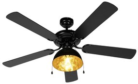 Plafondventilator met lamp zwart met beige 130cm met trekschakelaar - Mistral Magna Industriele / Industrie / Industrial E27 rond Binnenverlichting Lamp