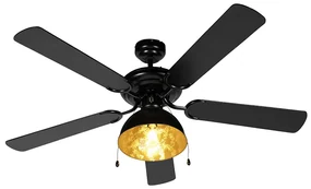 Plafondventilator met lamp zwart met beige 130cm met trekschakelaar - Mistral Magna Industriele / Industrie / Industrial E27 rond Binnenverlichting Lamp