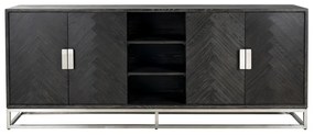 Richmond Interiors Blackbone Silver Groot Dressoir Zwarte Visgraat Met Zilver - 225x45x90cm.