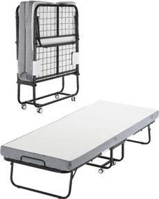 VEVOR Rollaway Bed met 10 cm matras, opvouwbaar eenpersoonsbed met traagschuimmatras (190 x 81 cm), draagvermogen van 136,1 kg Logeerbed voor volwassenen, metalen bed voor slaapkamer/woonkamer