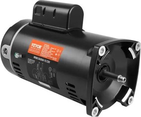 VEVOR 1,5 pk zwembadpompmotor, 56Y-frame, 115 V (12,8 ampère) / 230 V (6,4 ampère) 3450 tpm, 60 Hz, 1,1 duty-factor, 90 μF / 250 V condensator, linksom draaiende vierkante flens vervangende motor