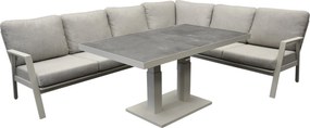 Barolo hoek dining loungeset 4 delig aluminium verstelbare tafel latte