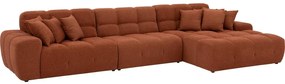 Goossens Excellent Bank Kubus bruin, stof, 1,5-zits, modern design met chaise longue rechts