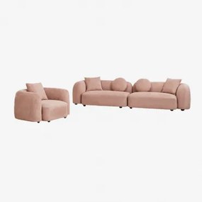 Woonkamer Set Met 2-delige Modulaire Bank En Fauteuil In Coco Chenille Stof Chenille Roze – Kwarts - Sklum