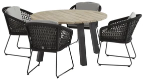 4 Seasons Outdoor Mila tuinset met Derby tafel rond Ø 130 cm Tuinset houtkleur weerbestendig