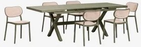 Uitschuifbare Rechthoekige Tafel 180-240x90 Cm Van Aluminium Karena En 6 Stapelbare Tuinstoelen Van Polypropyleen Omara Groen – Intens Olijf - Sklum