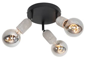 PlafondSpot / Opbouwspot / Plafondspot zwart met beton rond 3-lichts - Pedra Landelijk, Industriele / Industrie / Industrial E27 Binnenverlichting Lamp