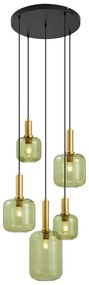 Hotel Chique hanglamp zwart en goud met groen glas 5-lichts - Zuzanna