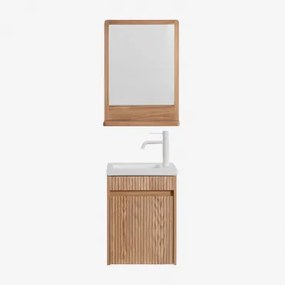 Badkamermeubelset In Hout Met Geïntegreerde Wastafel Narek Ash Brown & Rechthoekig Hout 50x70 Cm Mazure & Wit ↑20 Cm Met - Sklum
