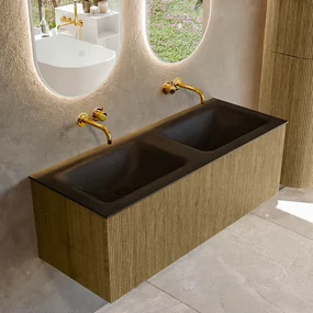 Mondiaz Kurve 120cm badmeubel dusk met 1 lade en wastafel cloud dubbel zonder kraangat urban