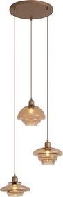 Retro hanglamp donker brons met bronze kap 3-lichts - Smokey