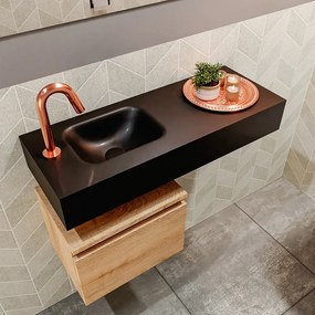 Mondiaz Andor toiletmeubel 40cm eiken met zwarte wastafel 80cm links met kraangat