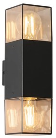 Buiten wandlamp zwart met smoke kap 2-lichts IP44 - Denmark