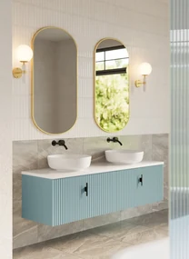 Muebles Ezra badmeubel ribbelfront 160cm baby blauw met wit toppaneel zonder waskom
