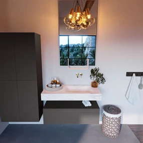 Mondiaz Alan DLux badmeubel 100cm dark grey 1 lade met wastafel ostra rechts zonder kraangat