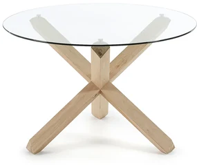 Kave Home Lotus Ronde Tafel Glas Met Eiken - 120 X 120cm.
