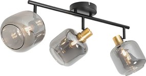 Plafondspot zwart met smoke glas langwerpig 3-lichts - Zuzanna