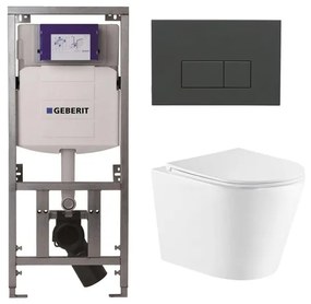 QeramiQ Dely Toiletset - 36.3x51.7cm - diepspoel - rimless - Geberit UP320 Burda inbouwreservoir - softclose toiletzitting - bedieningsplaat antraciet mat - rechtehoekige knoppen - wit glans SW1159504/0701131/SW1102377/SW1026255