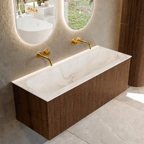 Mondiaz Kurve-dlux 120cm badmeubel walnut met 1 lade en wastafel big large midden zonder kraangat frappe