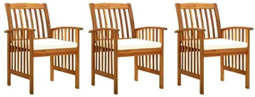 vidaXL Tuinstoelen 3 st met kussens massief acaciahout