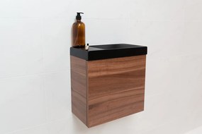 Sanigoods Minimo toiletmeubel 40cm walnut met matzwarte fontein zonder kraangat