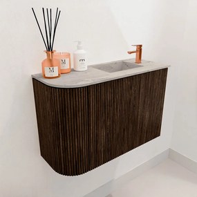 Mondiaz Joya DLux 60cm toiletmeubel ronding links walnut met wastafel faye rechts 1 kraangat glace