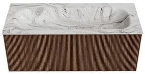 Mondiaz Kurve-dlux 110cm badmeubel walnut met 1 lade en wastafel big medium midden 1 kraangat glace