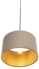 Stoffen Hanglamp met velours kap taupe met goud 35 cm - Combi Landelijk / Rustiek E27 cilinder / rond rond Binnenverlichting Lamp