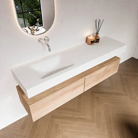 Zaro Alan badmeubel 170cm washed oak 2 lades met vrijhangende wastafel cloud links zonder kraangat talc