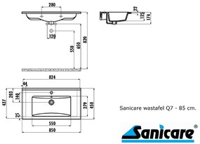 Sanicare Q7 keramische wastafel 85x45cm wit