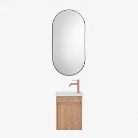 Narek Zwevend Houten Badkamermeubelset Met Geïntegreerde Wastafel Ash Brown & Ovale Led En Anticondens Zwart 50x100 Cm Asteiro & Rosé - Sklum