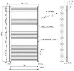 Eastbrook Wendover handdoekradiator 75x140cm 888W wit glans